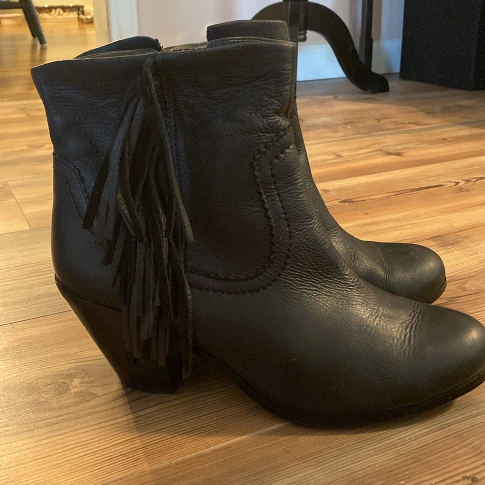 SALE 🎉 Sam Edleman Louie Fringe Black Leather booties size 10 - Picture 8 of 13